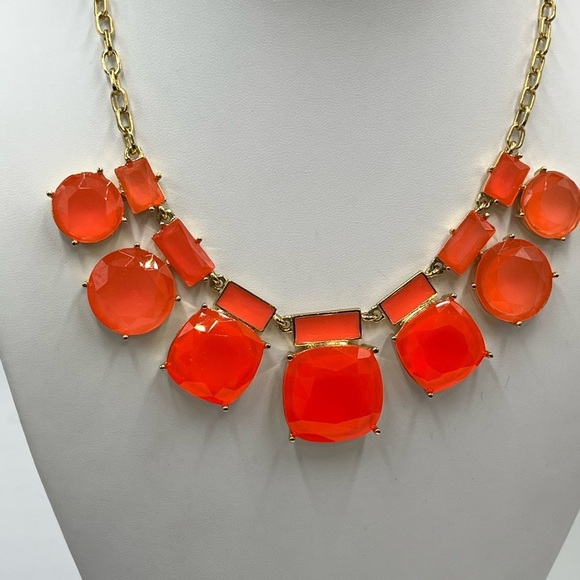 Kate Spade "Cause A Stir" Orange Stone Enamel Gold Plate Statement Necklace - Picture 3 of 12